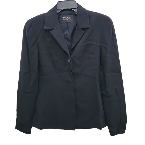Dana Buchman Designer Women's Black Button Front Padded Shoulder Career Blazer 6 - Picture 1 of 8